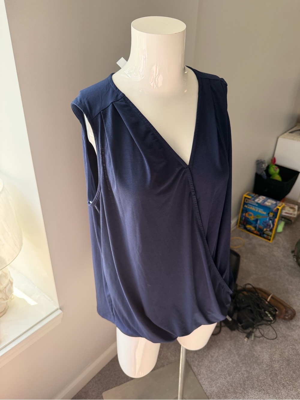 Scarlett Navy Draped V-Neck Sleeveless Top